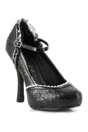 453-LACEY Costume Pump | Black Glitter