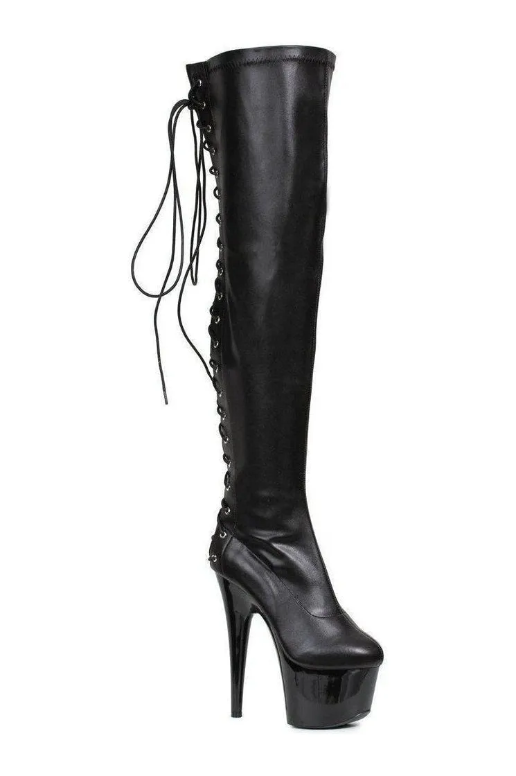 609-FARE Thigh Boot  | Black Patent