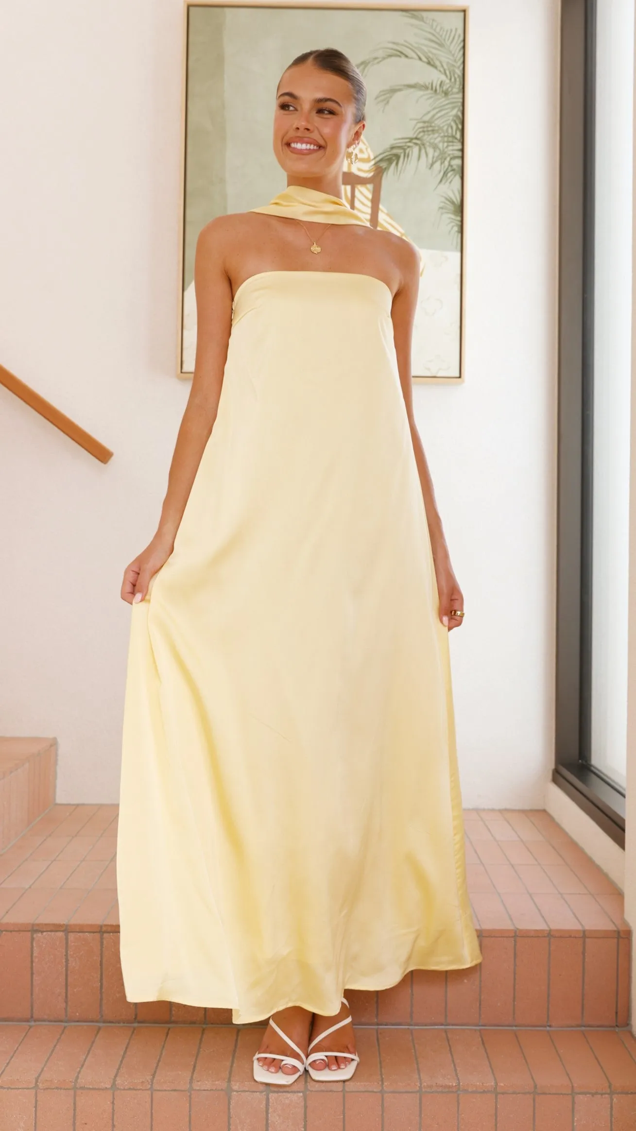 Caitie Strapless Scarf Maxi Dress - Yellow