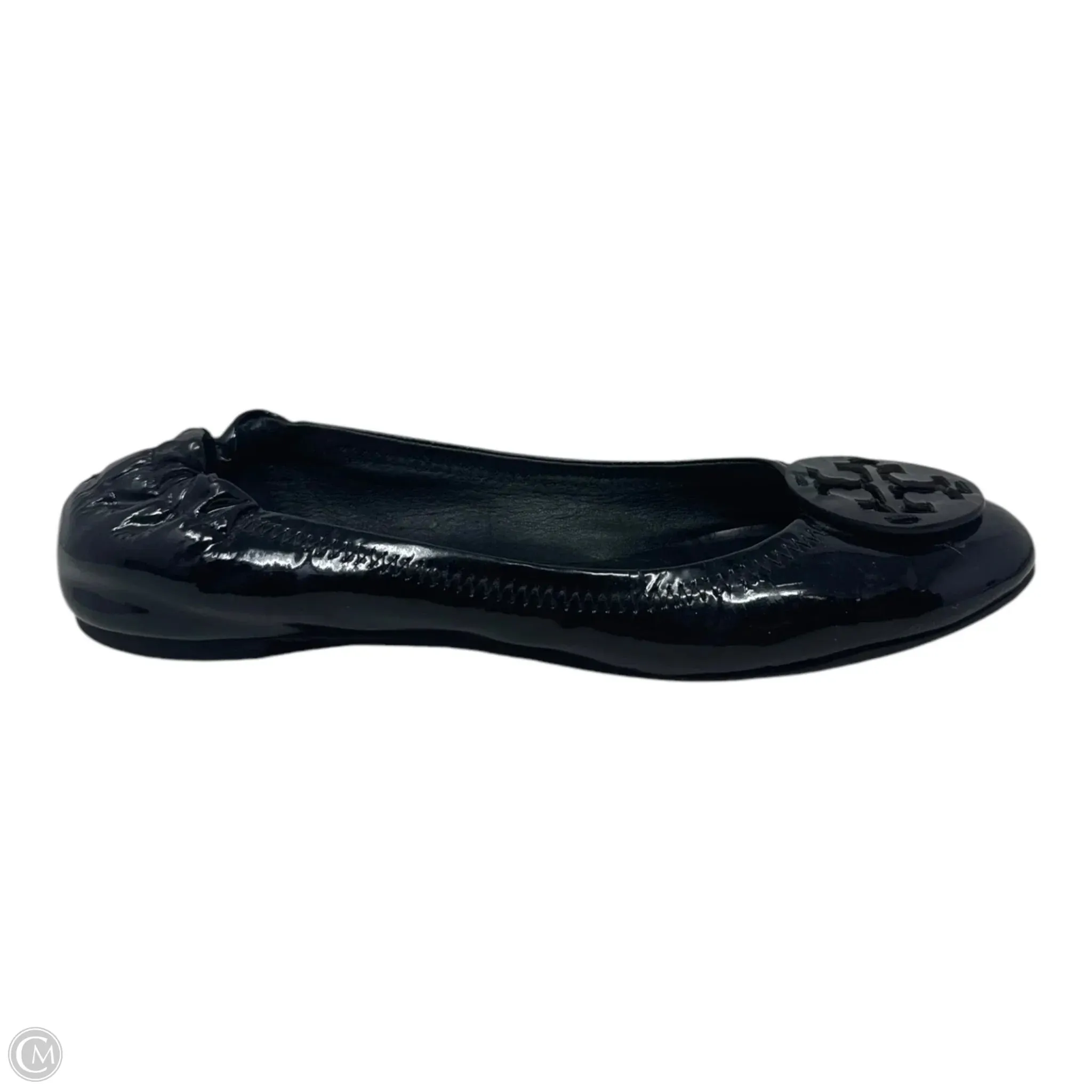 Reva Patent Logo Flats Shoes Designer By Tory Burch In Black, Size: 8