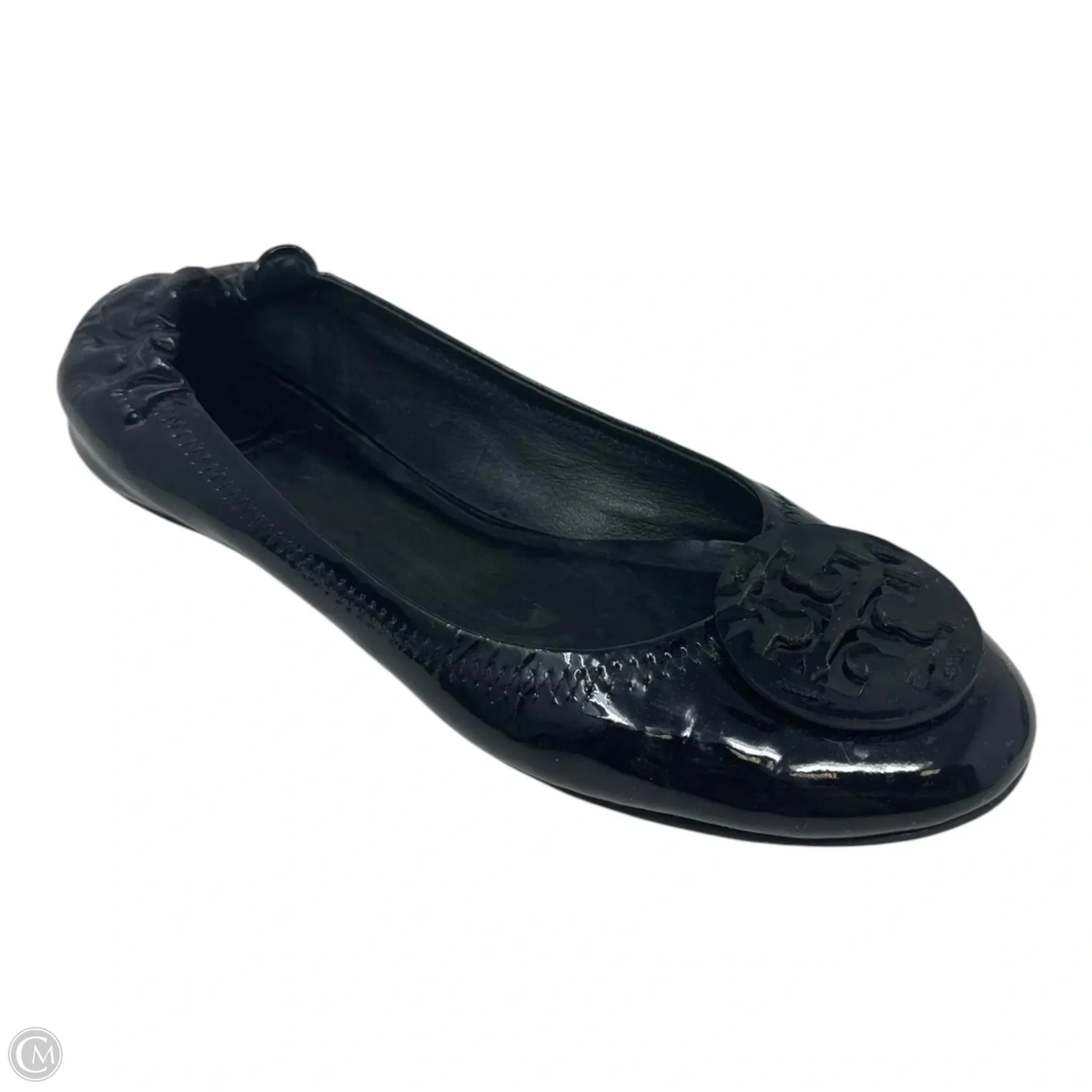 Reva Patent Logo Flats Shoes Designer By Tory Burch In Black, Size: 8