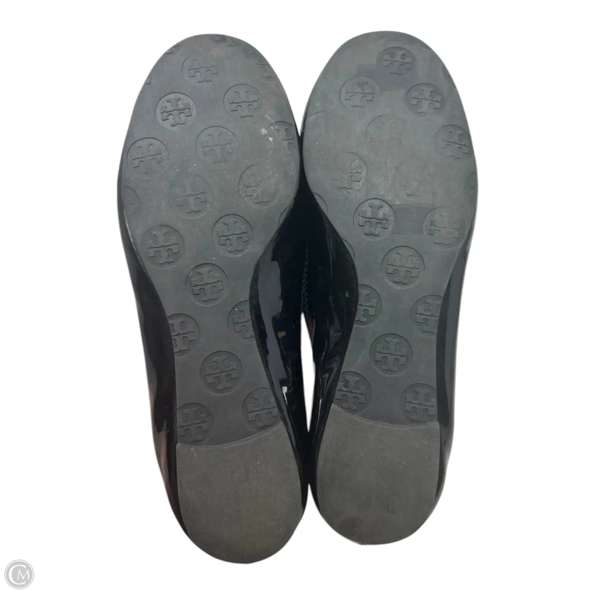 Reva Patent Logo Flats Shoes Designer By Tory Burch In Black, Size: 8
