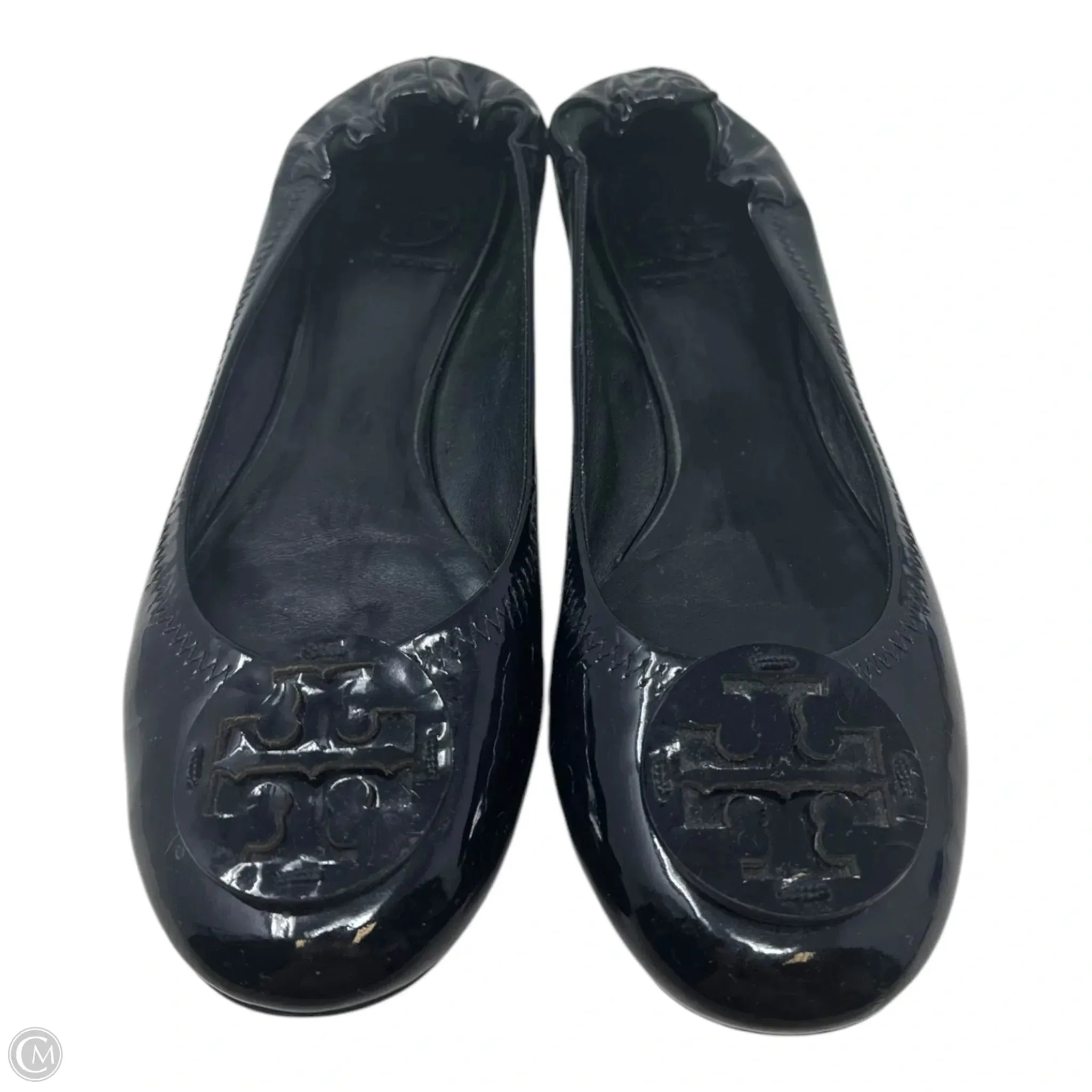 Reva Patent Logo Flats Shoes Designer By Tory Burch In Black, Size: 8