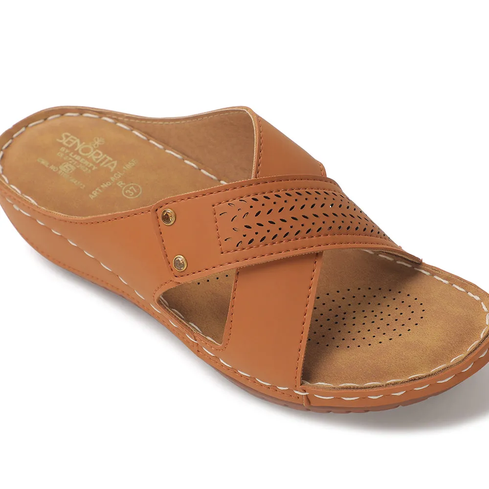 Senorita Tan Casual Slipper For Women AGL-105E By Liberty